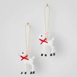 2ct Retro Small Deer Christmas Tree Ornament Set White - Wondershop™