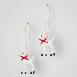 2ct Retro Small Deer Christmas Tree Ornament Set White - Wondershop™