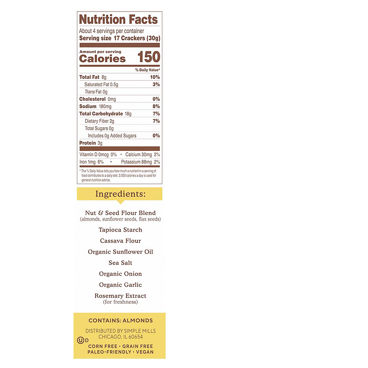 slide 2 of 3, Simple Mills Almond Flour Fine Ground Sea Salt Crackers 4.25 oz, 4.25 oz