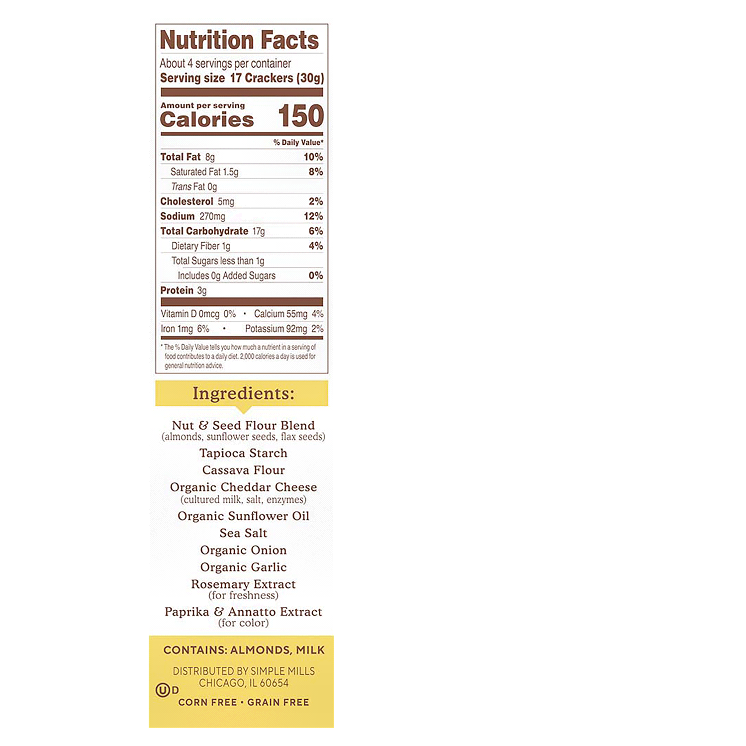 slide 2 of 3, Simple Mills Almond Flour Farmhouse Cheddar Crackers 4.25 oz, 4.25 oz