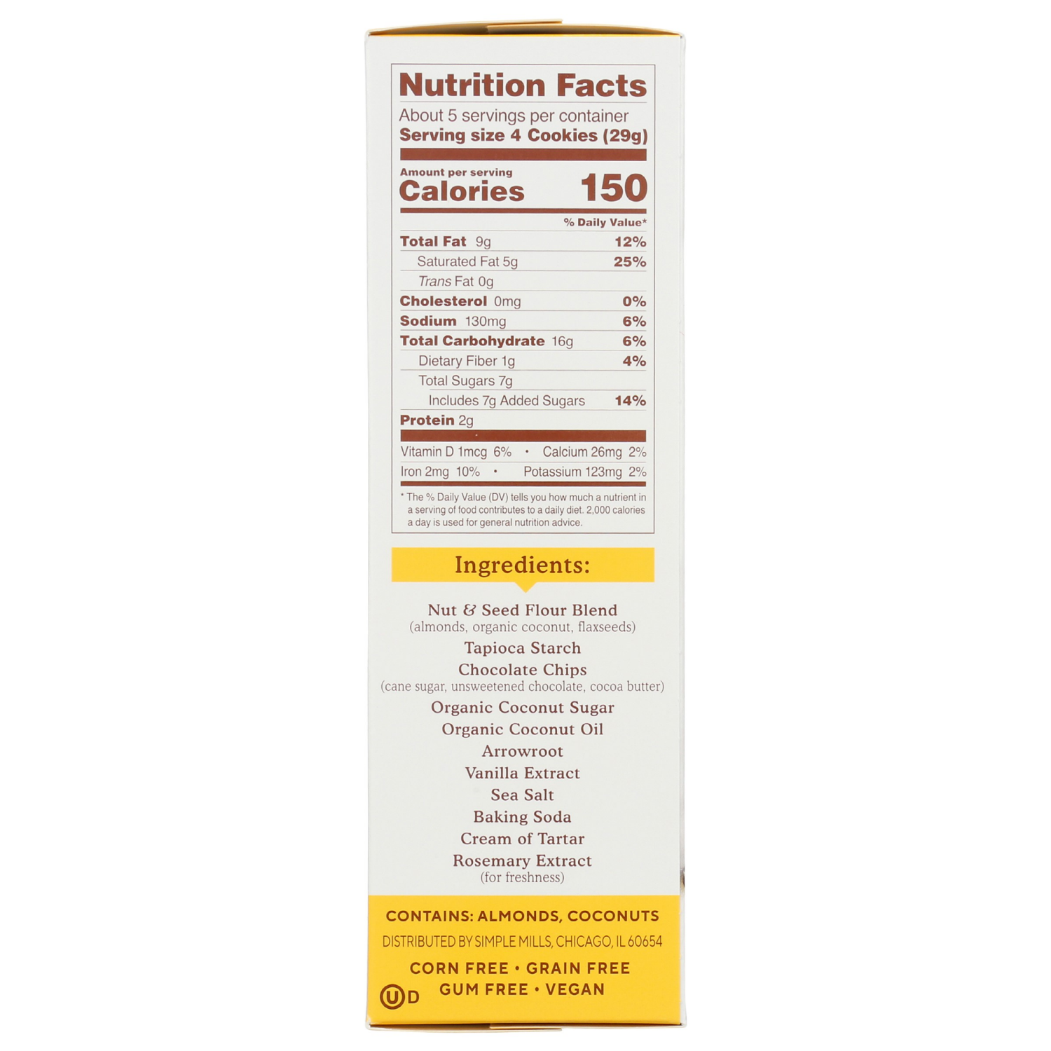 slide 3 of 4, Simple Mills Crunchy Almond Flour Chocolate Chip Cookies 5.5 oz, 5.5 oz