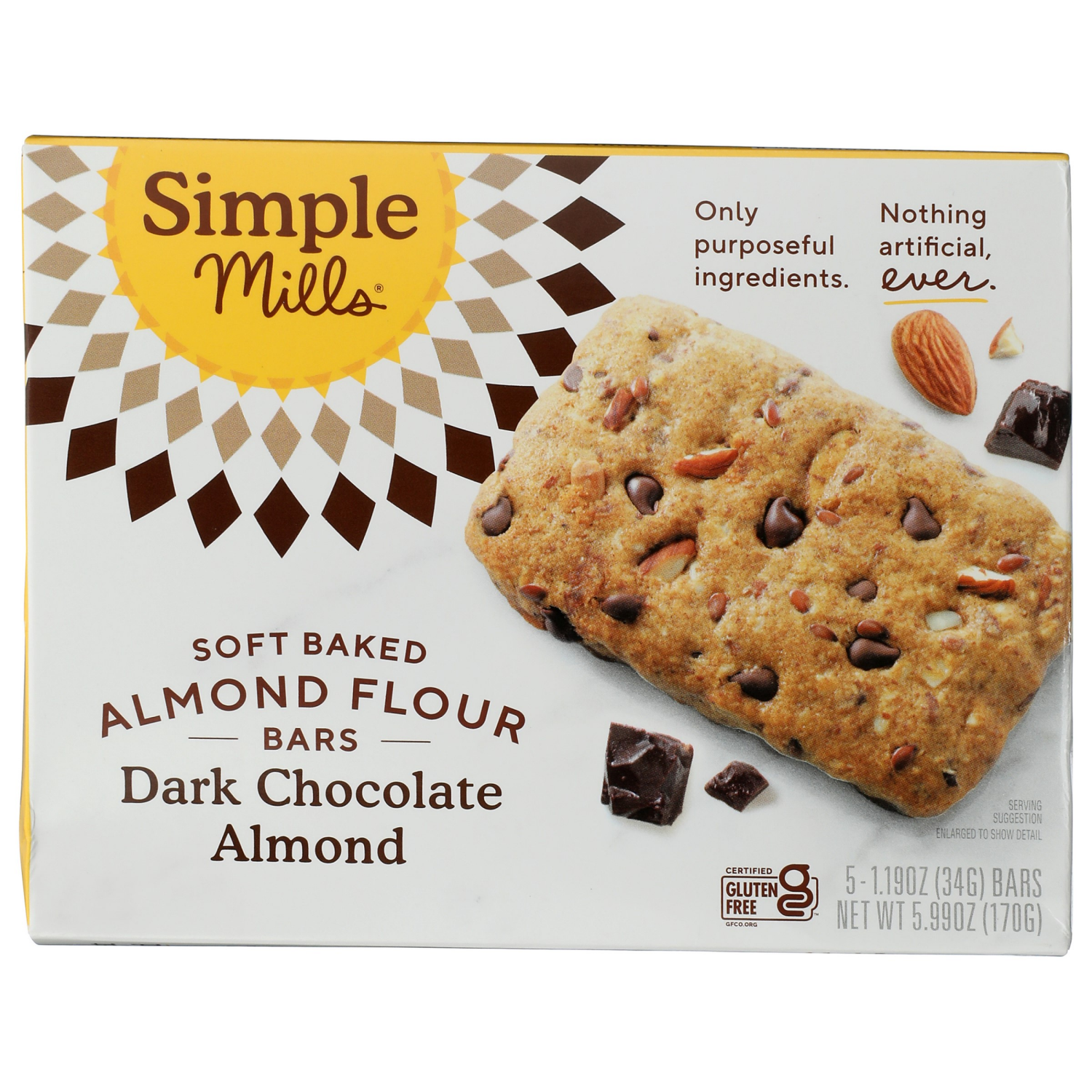 slide 2 of 4, Simple Mills Soft Baked Almond Flour Dark Chocolate Almond Bars 5 - 1.19 oz Bars, 5.99 oz