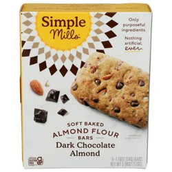 Simple Mills Soft Baked Almond Flour Dark Chocolate Almond Bars 5 - 1.19 oz Bars