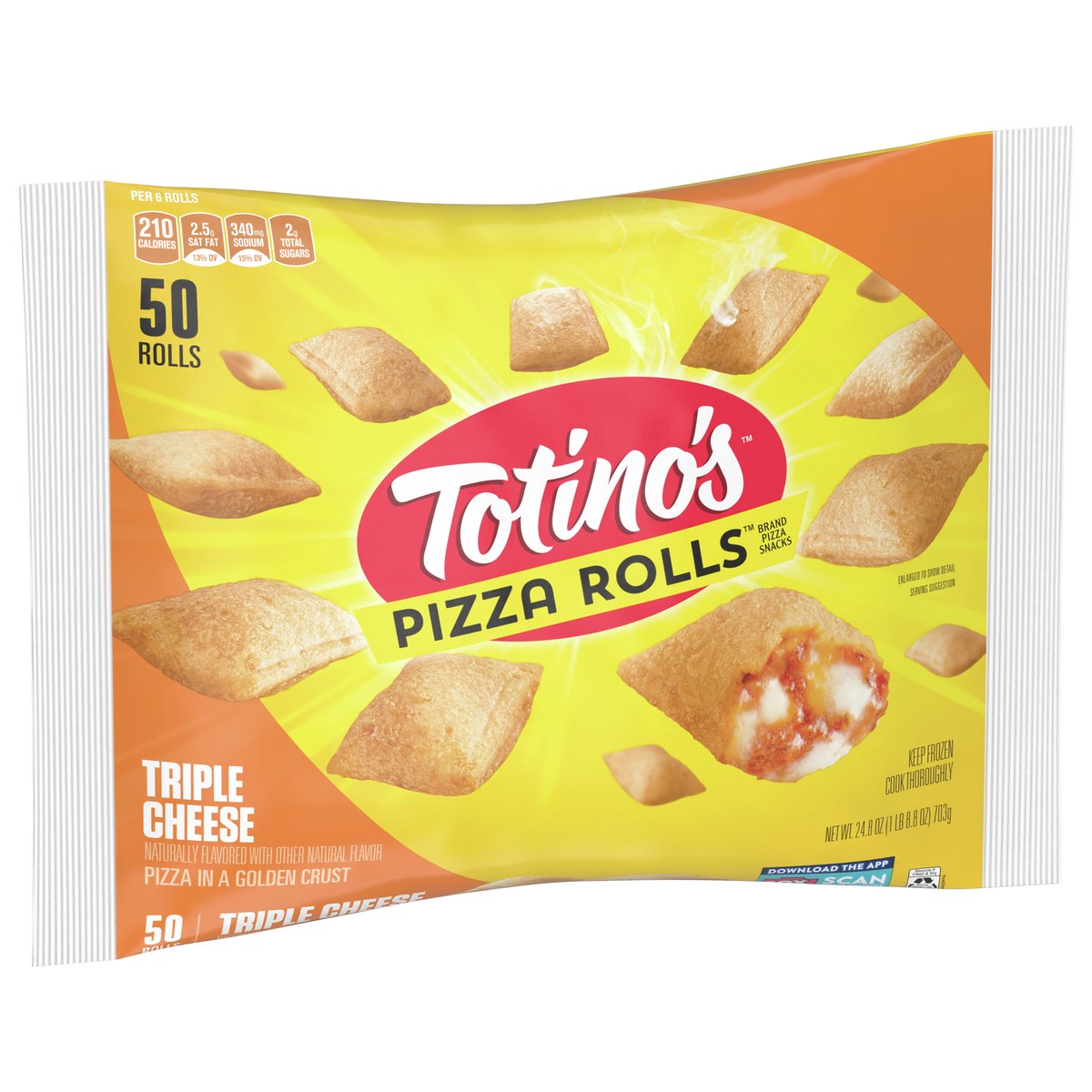 slide 8 of 8, Totino's Pizza Rolls, Triple Cheese Flavored, Frozen Snacks, 24.8 oz, 50 ct, 50 ct