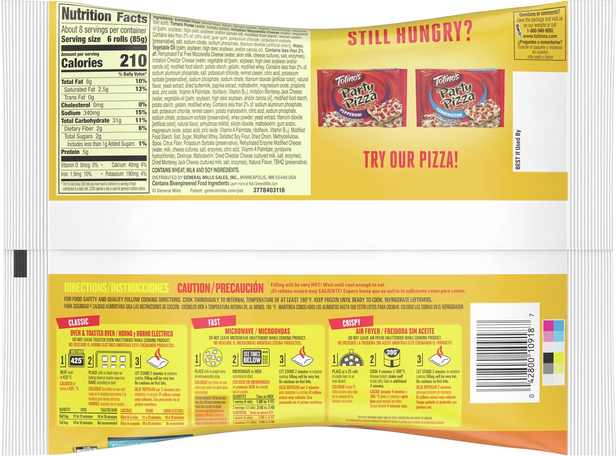 slide 2 of 8, Totino's Pizza Rolls, Triple Cheese Flavored, Frozen Snacks, 24.8 oz, 50 ct, 50 ct