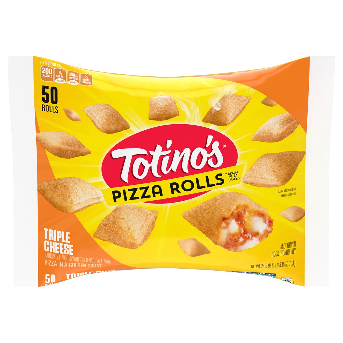 slide 1 of 8, Totino's Pizza Rolls, Triple Cheese Flavored, Frozen Snacks, 24.8 oz, 50 ct, 50 ct