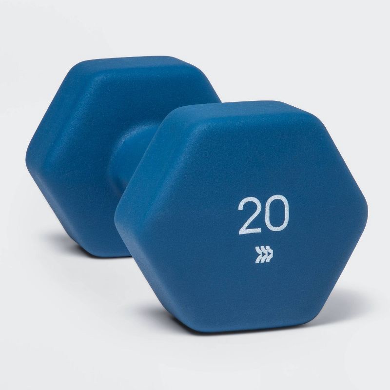 slide 3 of 3, Neoprene Dumbbell 20lbs Blue - All In Motion™, 20 lb
