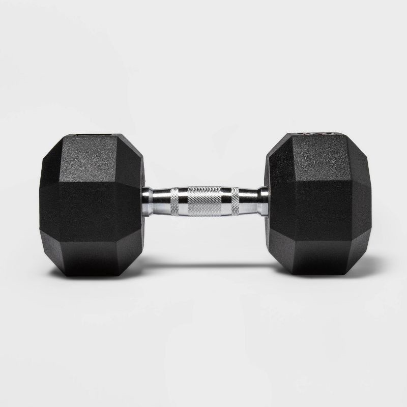 slide 2 of 3, Hex Dumbbell 35lbs Black - All In Motion™: Rubber Fill, Chrome Material, Upper Body Fitness, 35 lb