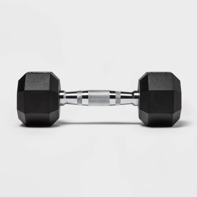 slide 2 of 3, Hex Dumbbell 8lbs Black - All In Motion™: Rubber Coated, Chrome Handle, Arm Workout, 8 lb