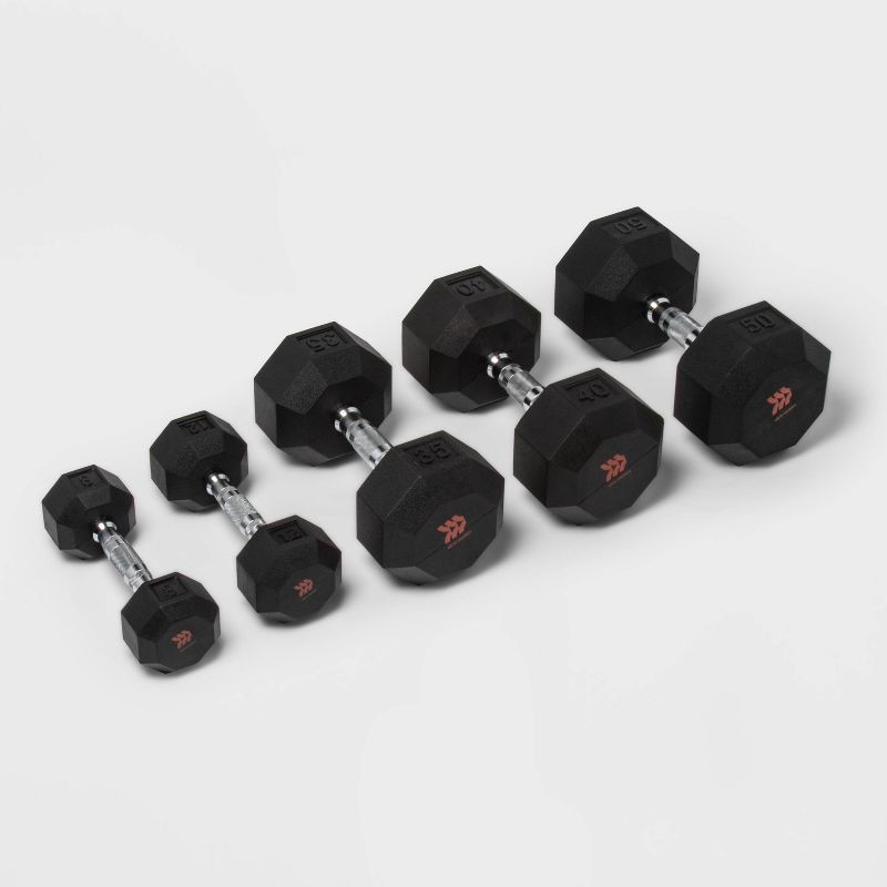 slide 3 of 3, Hex Dumbbell 8lbs Black - All In Motion™: Rubber Coated, Chrome Handle, Arm Workout, 8 lb