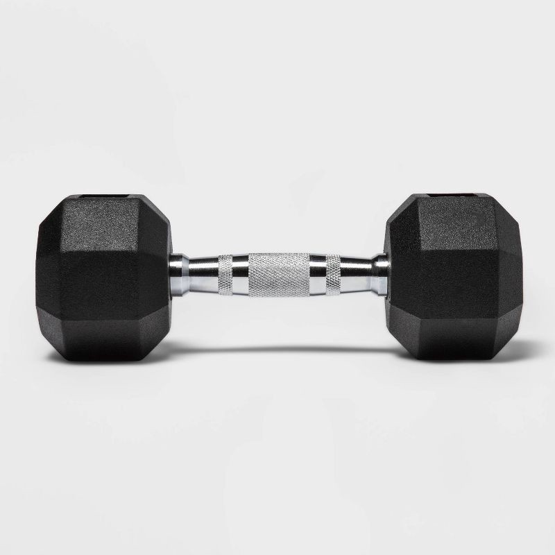slide 2 of 3, Hex Dumbbell 12lbs Black - All In Motion™: Rubber Coated, Chrome Handle, Single Piece, 12 lb
