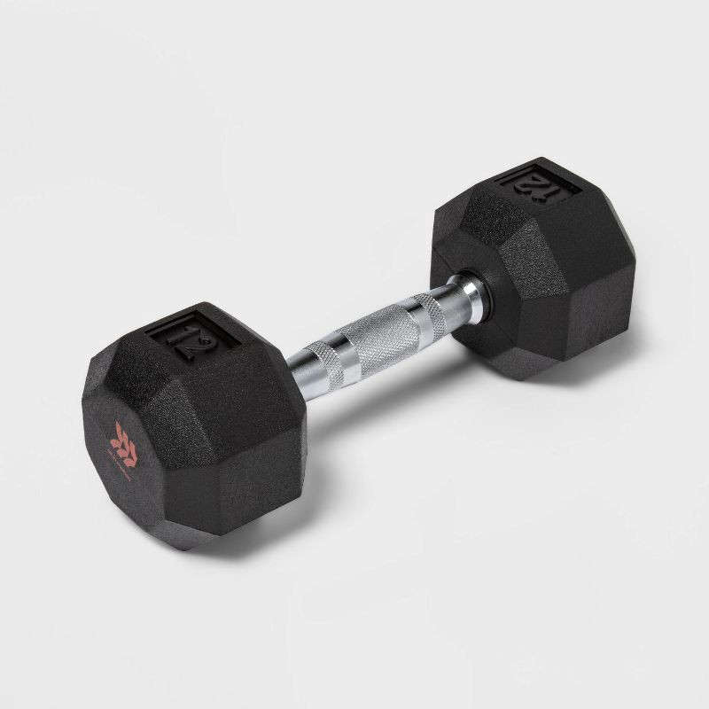 slide 1 of 3, Hex Dumbbell 12lbs Black - All In Motion™: Rubber Coated, Chrome Handle, Single Piece, 12 lb