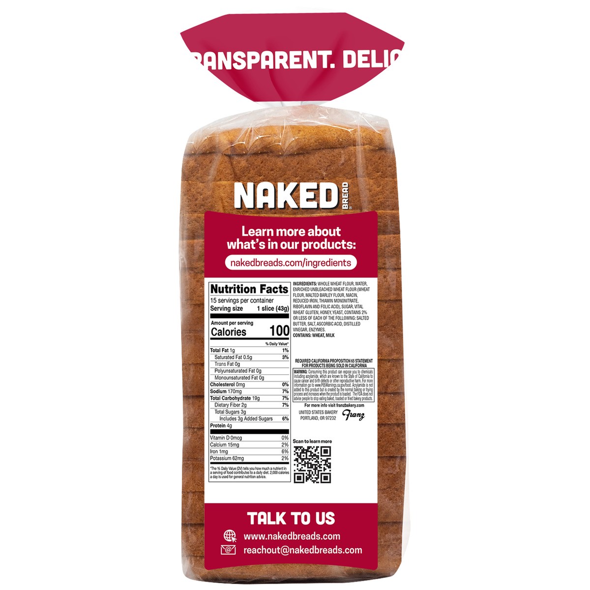 slide 4 of 10, Naked Bread - Honey Wheat Whole Grain Sandwich Bread 22.5oz, 22.5 oz