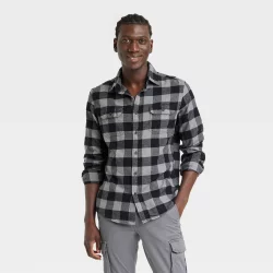Men's Midweight Flannel Button-Down Shirt - Goodfellow & Co Gray L