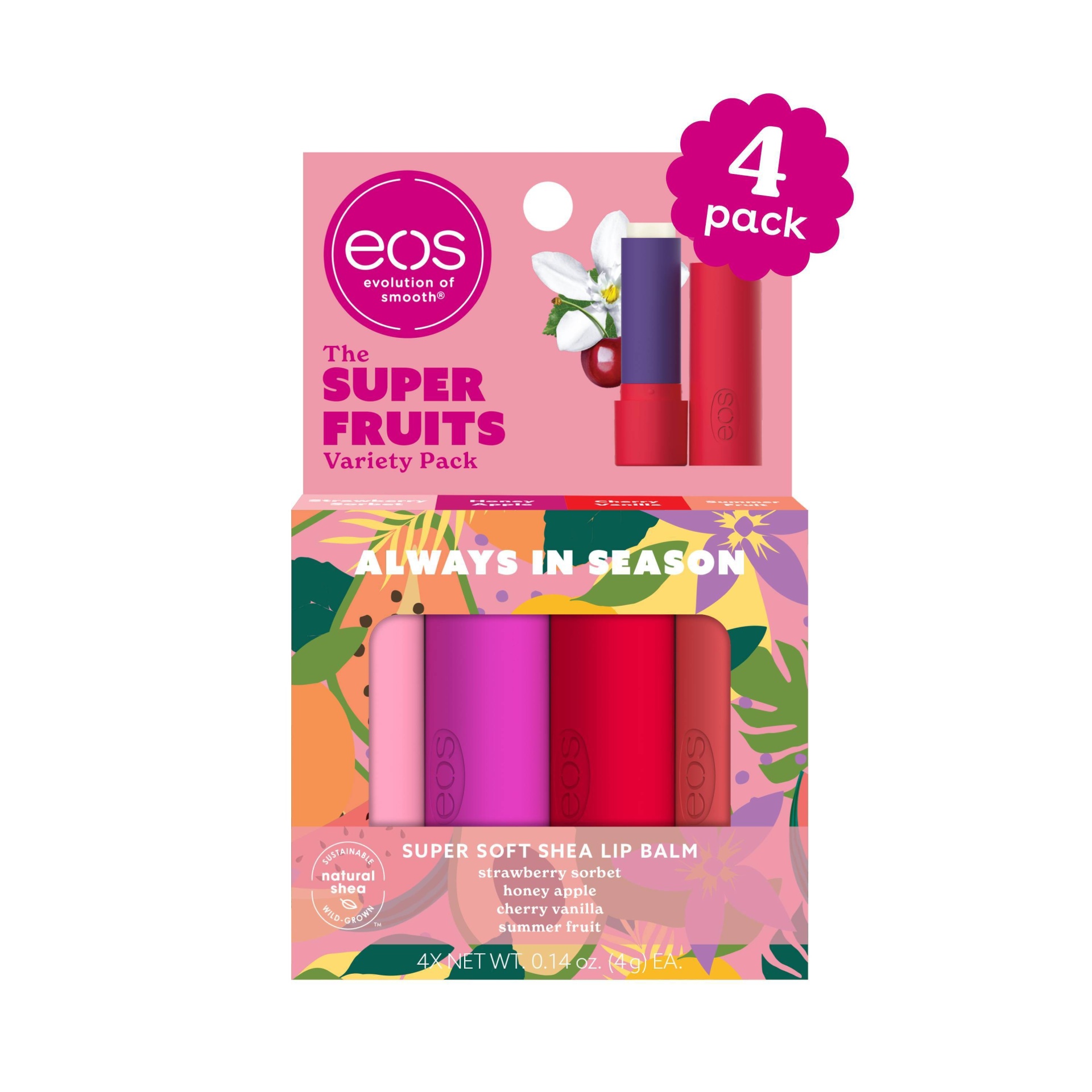 slide 1 of 4, eos Lip Balm Sticks - Super Fruits - 4pk, 4 ct