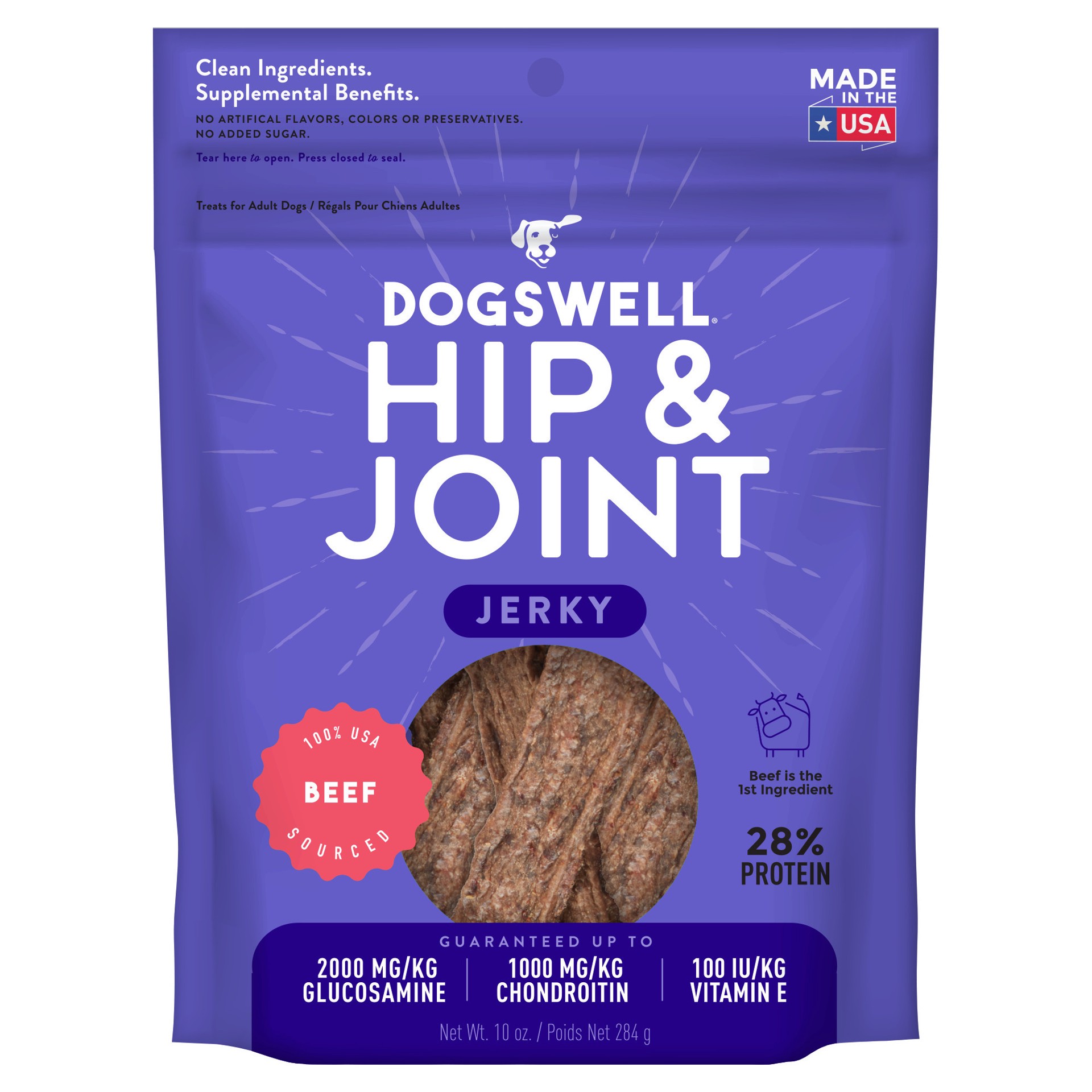 slide 1 of 7, Dogswell Hip & Joint Jerky Dog Treats, Beef, 10 oz. Pouch, 10 oz