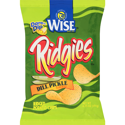 slide 1 of 1, Wise Potato Chips Ridgies, Dill Pickle, 6.75 oz