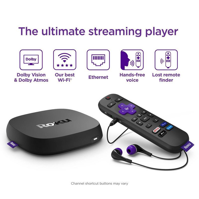 slide 2 of 10, Roku Ultra 4K/HDR/Dolby Vision Streaming Device and Roku Voice Remote Pro with Rechargeable Battery - 4802R, 1 ct