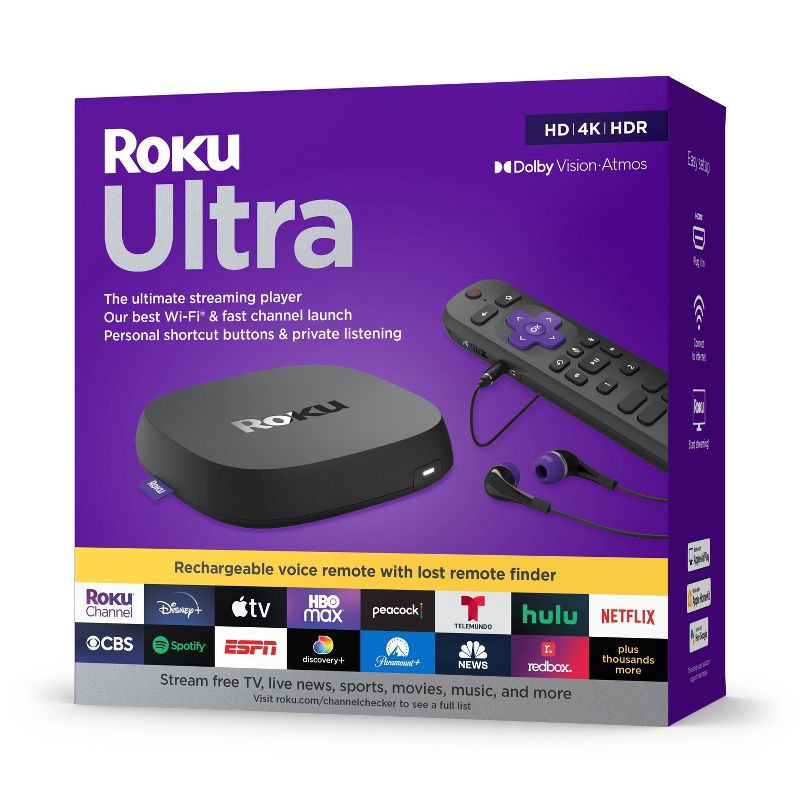 slide 1 of 10, Roku Ultra 4K/HDR/Dolby Vision Streaming Device and Roku Voice Remote Pro with Rechargeable Battery - 4802R, 1 ct