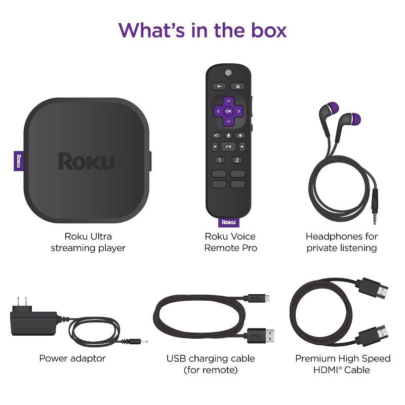 slide 4 of 10, Roku Ultra 4K/HDR/Dolby Vision Streaming Device and Roku Voice Remote Pro with Rechargeable Battery - 4802R, 1 ct