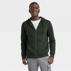 Men's Fleece Zip-Up Hoodie - Goodfellow & Co Dark Green L
