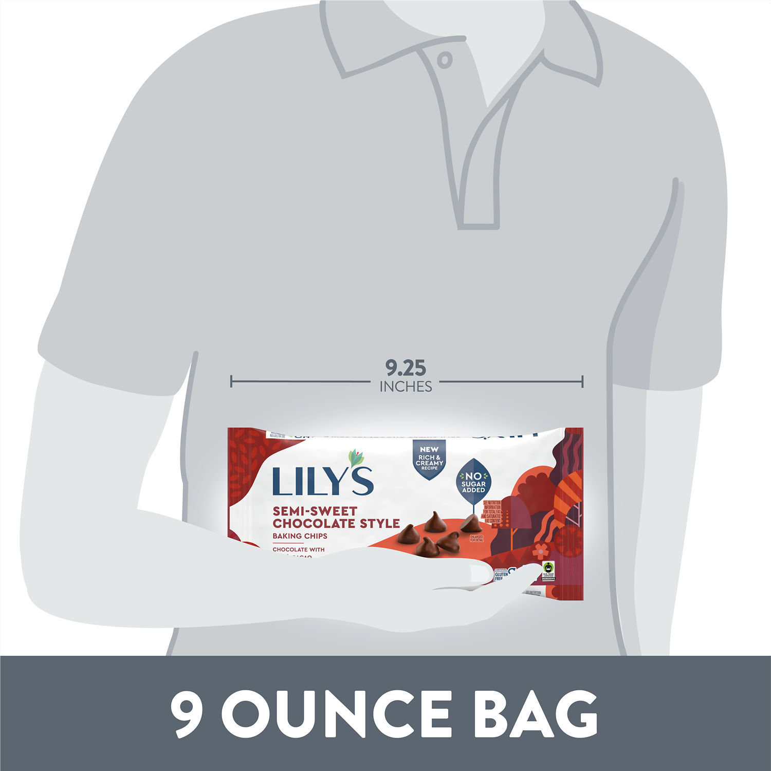 slide 2 of 7, LILY'S Semi-Sweet Chocolate Style No Sugar Added, Baking Chips Bag, 9 oz, 9 oz