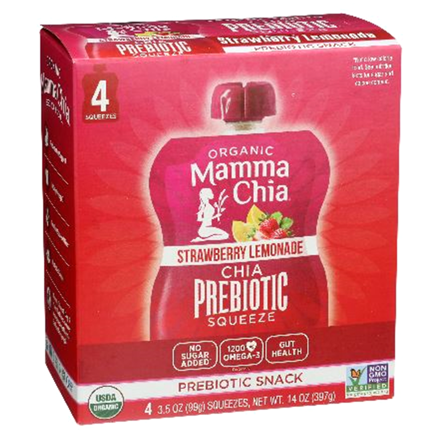 slide 1 of 2, Mamma Chia Organic Strawberry Lemonade Prebiotic Squeeze Snack 4 - 3.5 oz Each, 4 ct