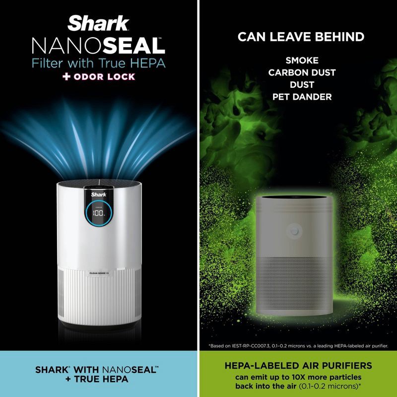 slide 14 of 19, Shark Air Purifier with Nanoseal HEPA Cleansense IQ Odor Lock Cleans up to 500 sq ft White HP102: UL Listed, True HEPA, 2-Year Warranty, 500 sq ft