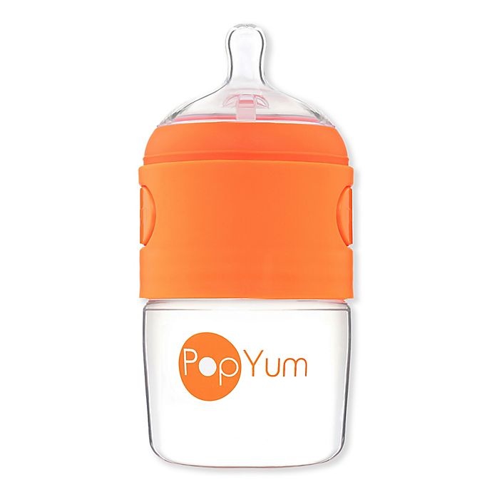 slide 1 of 8, PopYum Anti-Colic Wide Neck Slow Flow Formula Making Bottle - Orange, 5 oz