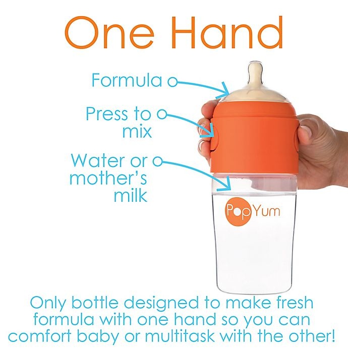 slide 2 of 8, PopYum Anti-Colic Wide Neck Slow Flow Formula Making Bottle - Orange, 9 oz