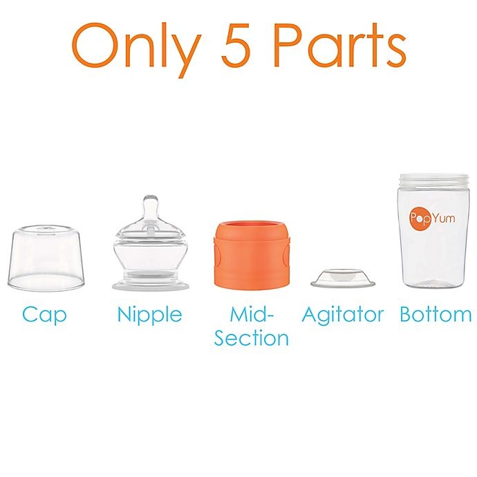 slide 8 of 8, PopYum Anti-Colic Wide Neck Slow Flow Formula Making Bottle - Orange, 9 oz