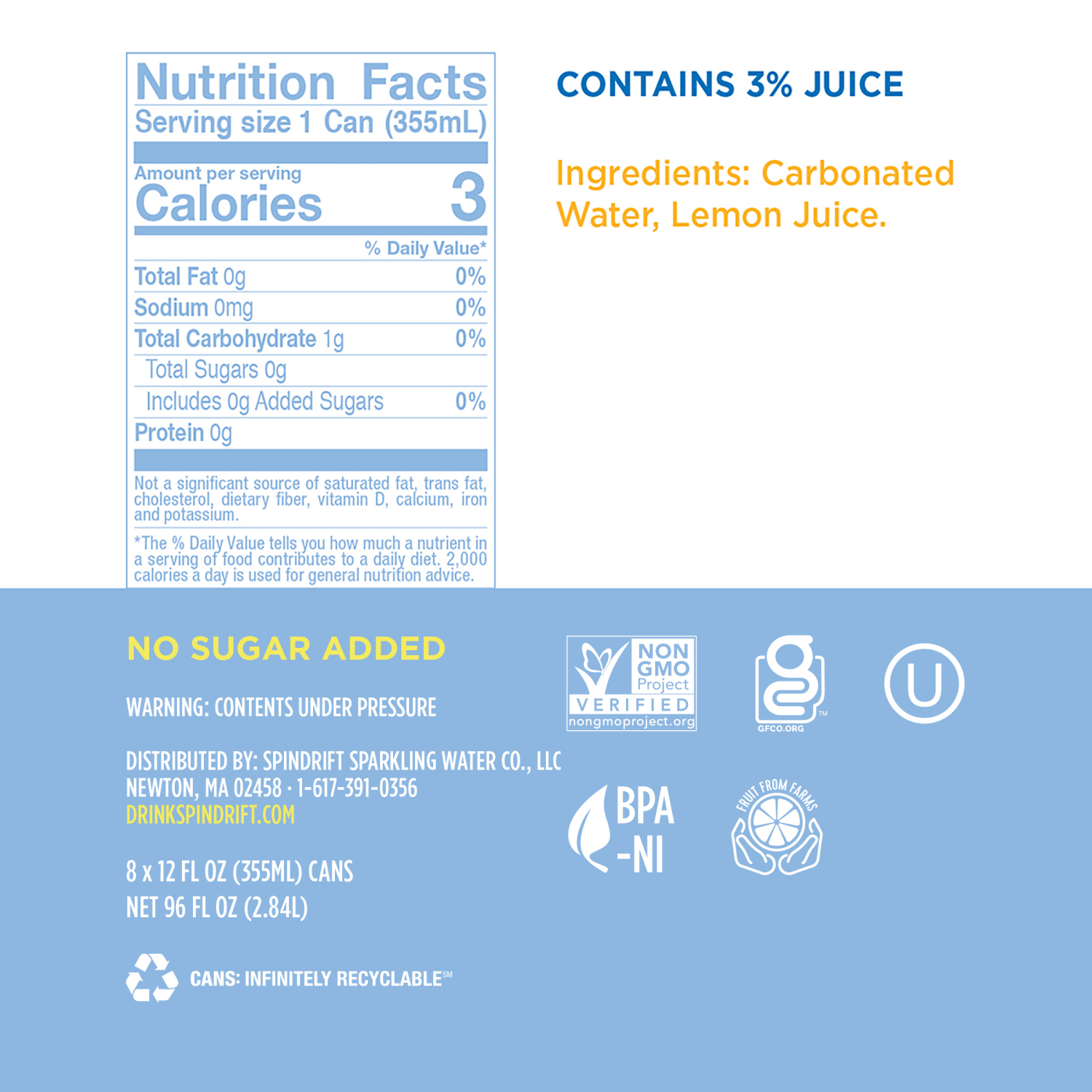 slide 2 of 6, Spindrift Lemon Sparkling Water - 8 ct; 12 fl oz, 8 ct; 12 fl oz
