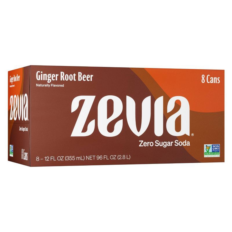 slide 1 of 4, Zevia Ginger Root Beer Zero Calorie Soda - 8pk/12 fl oz Cans, 8 ct; 12 fl oz