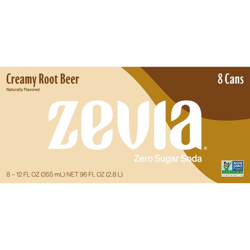 slide 3 of 4, Zevia Creamy Root Beer Zero Calorie Soda - 8pk/12 fl oz Cans, 8 ct; 12 fl oz