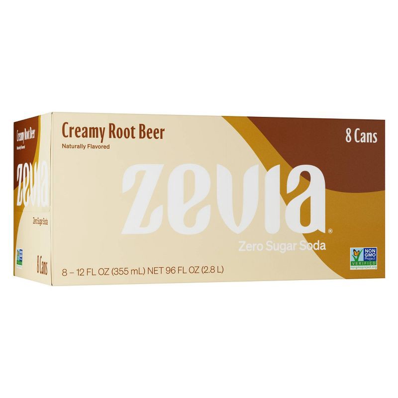 slide 1 of 4, Zevia Creamy Root Beer Zero Calorie Soda - 8pk/12 fl oz Cans, 8 ct; 12 fl oz