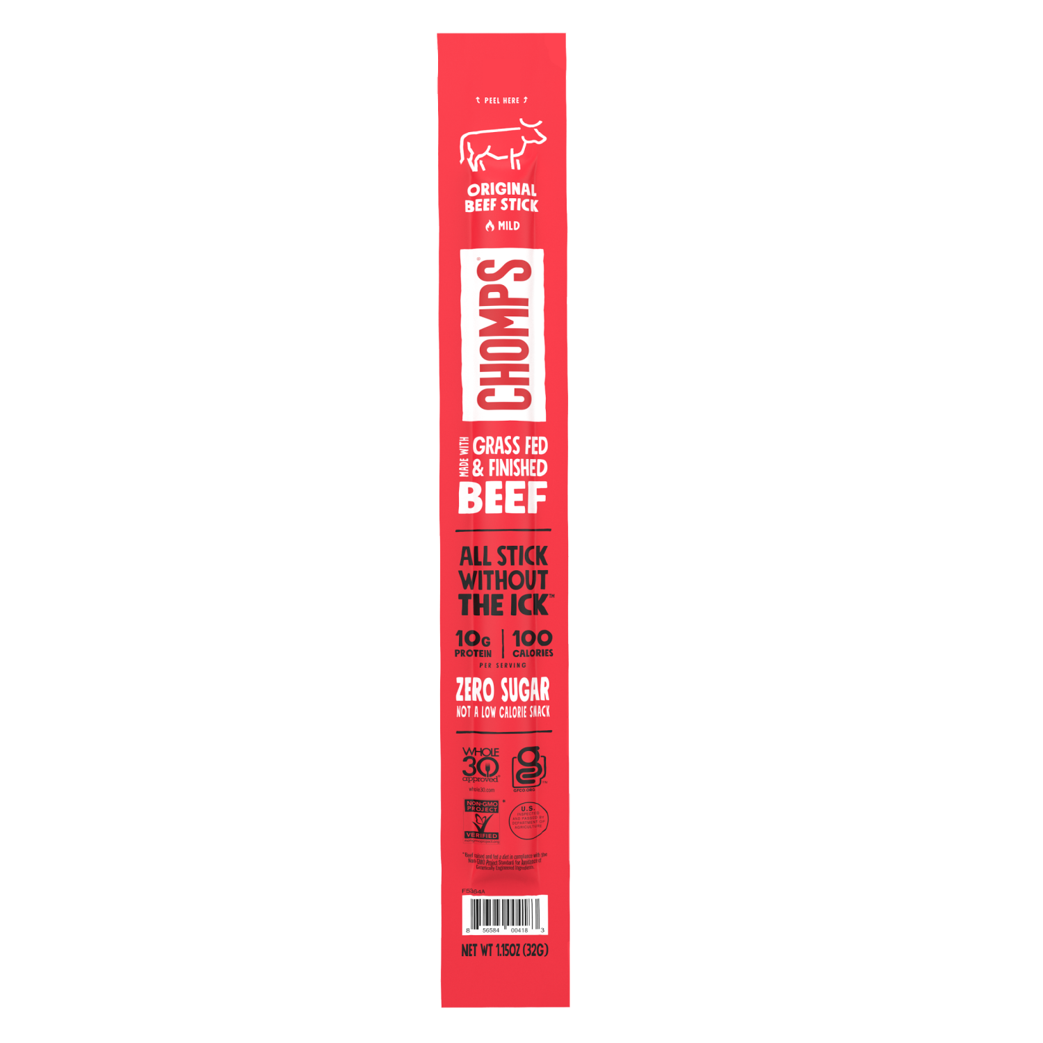 slide 1 of 4, Chomps Grass-Fed & Finished Original Beef Meat Stick, 1.15oz, 1.15 oz