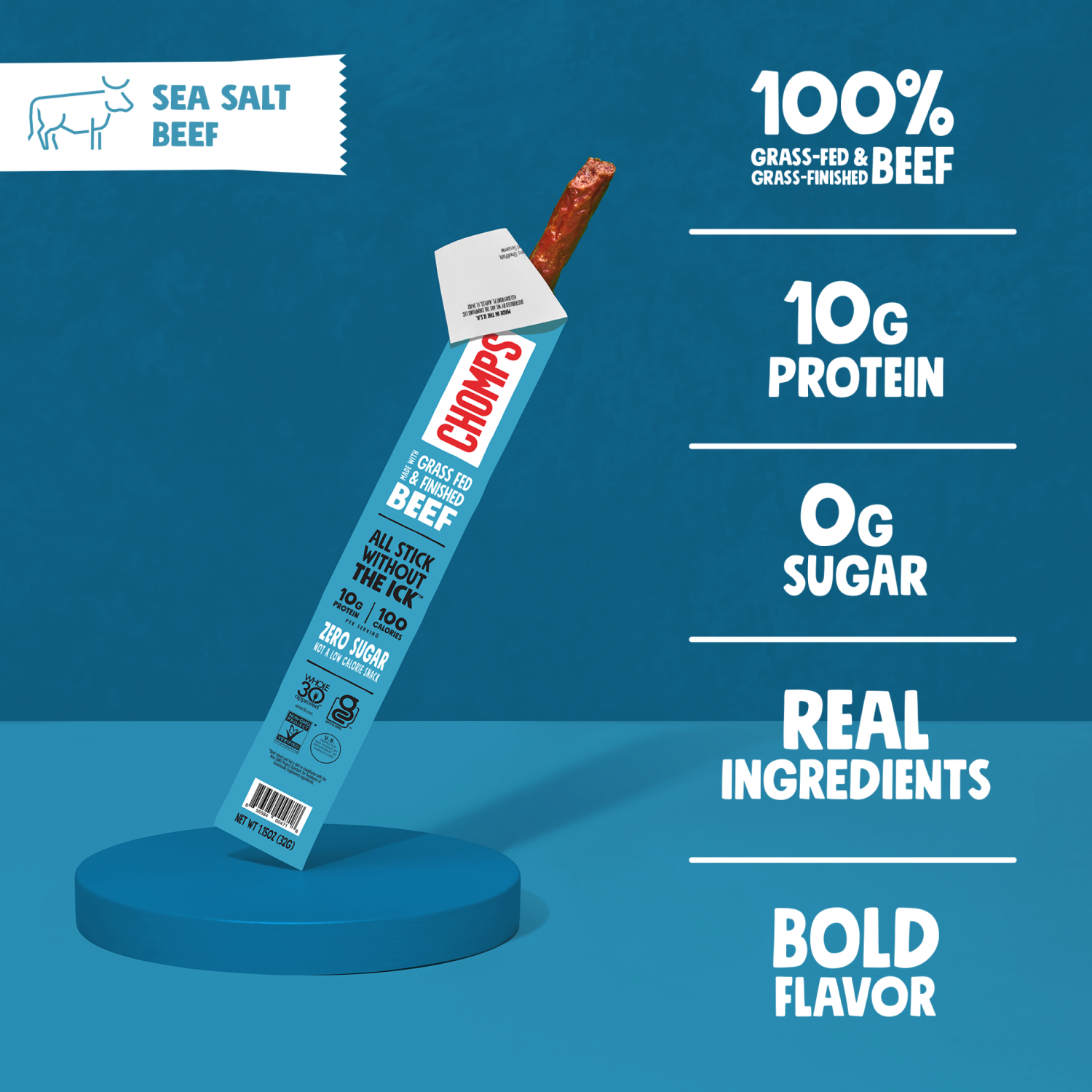 slide 3 of 4, Chomps Sea Salt Beef Sticks, 1.15 oz