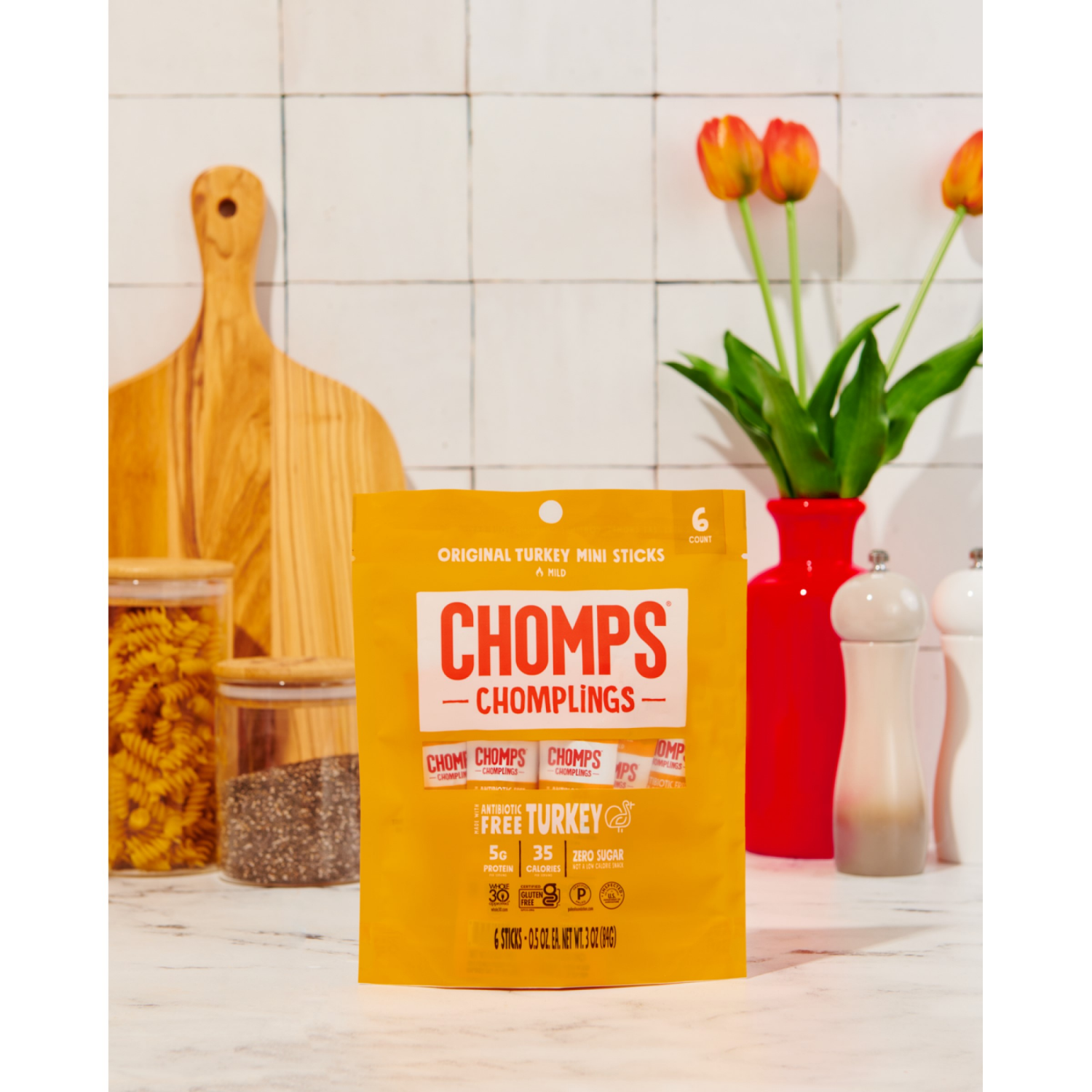 slide 4 of 4, Chomps CHOMPLINGS Original Turkey Mini Meat Sticks, 6 Count, 6 ct