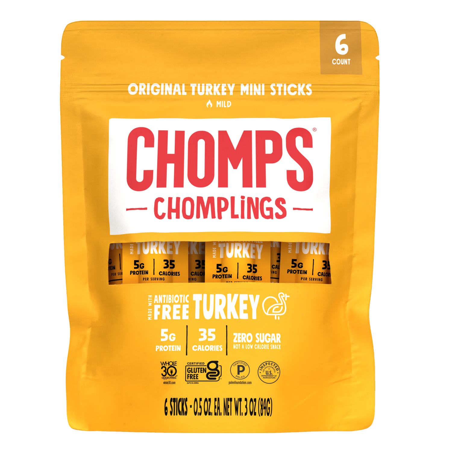 slide 1 of 4, Chomps CHOMPLINGS Original Turkey Mini Meat Sticks, 6 Count, 6 ct