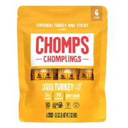 Chomps CHOMPLINGS Original Turkey Mini Meat Sticks, 6 Count
