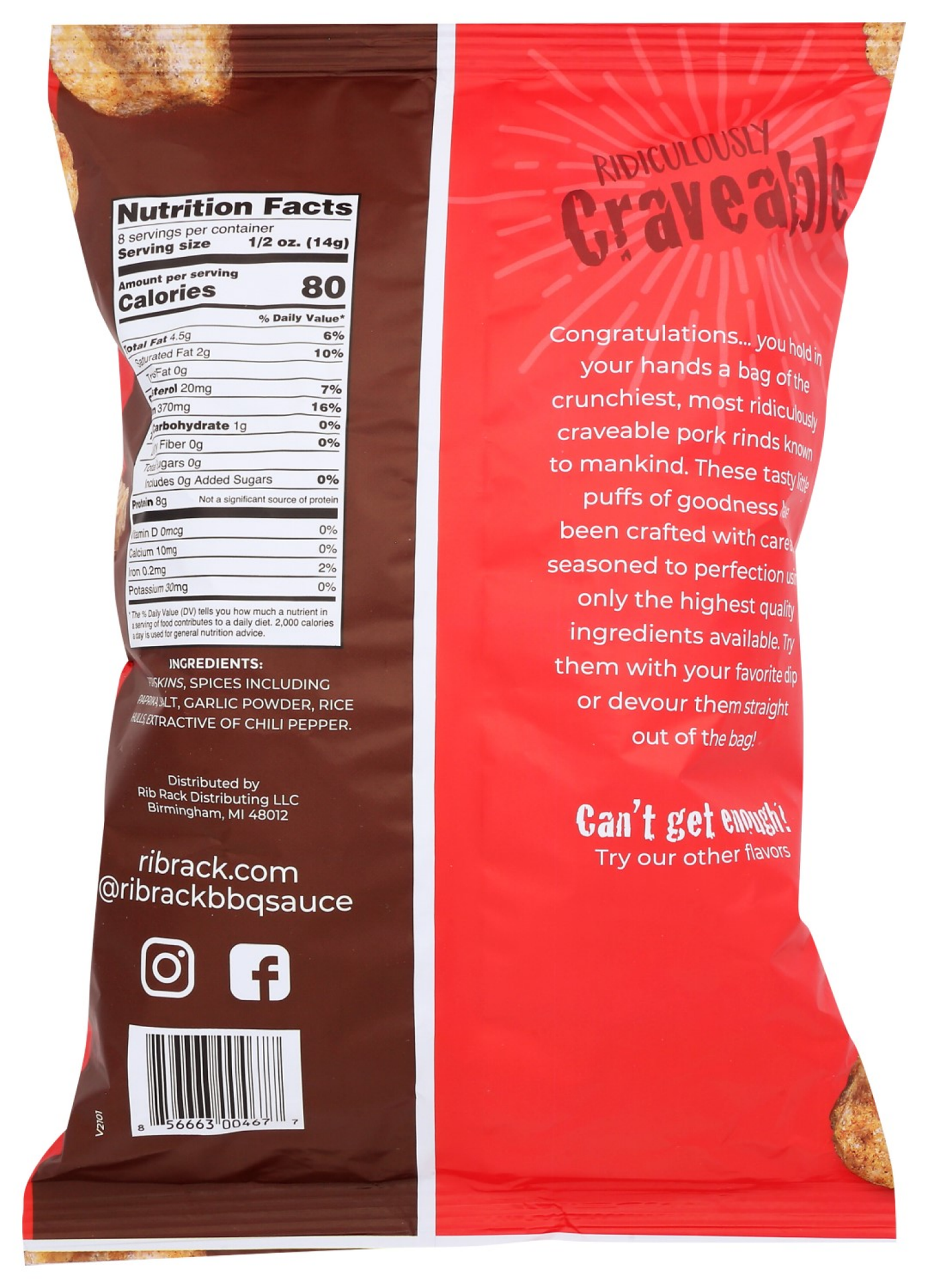 slide 2 of 2, Rib Rack Hot & Spicy Pork Rinds, 4 oz