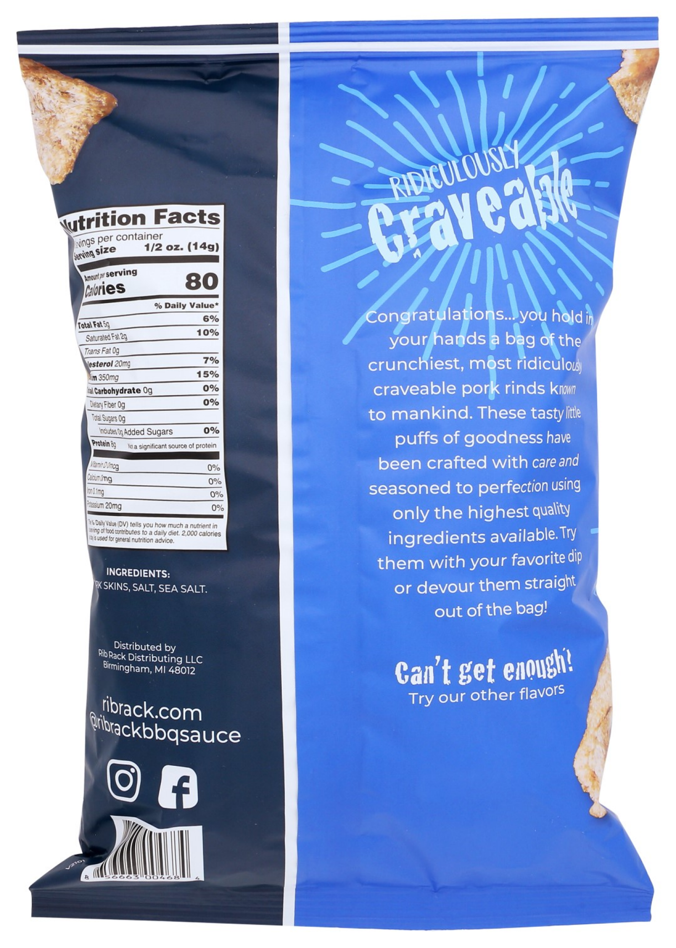 slide 2 of 2, Rib Rack Sea Salt Pork Rinds, 4 oz