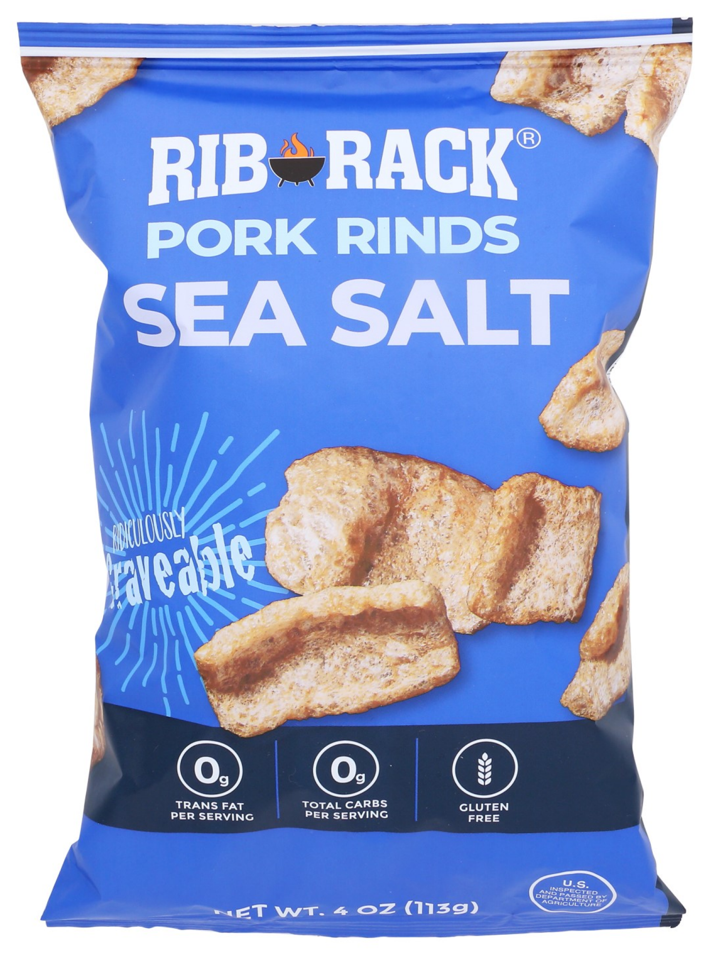 slide 1 of 2, Rib Rack Sea Salt Pork Rinds, 4 oz