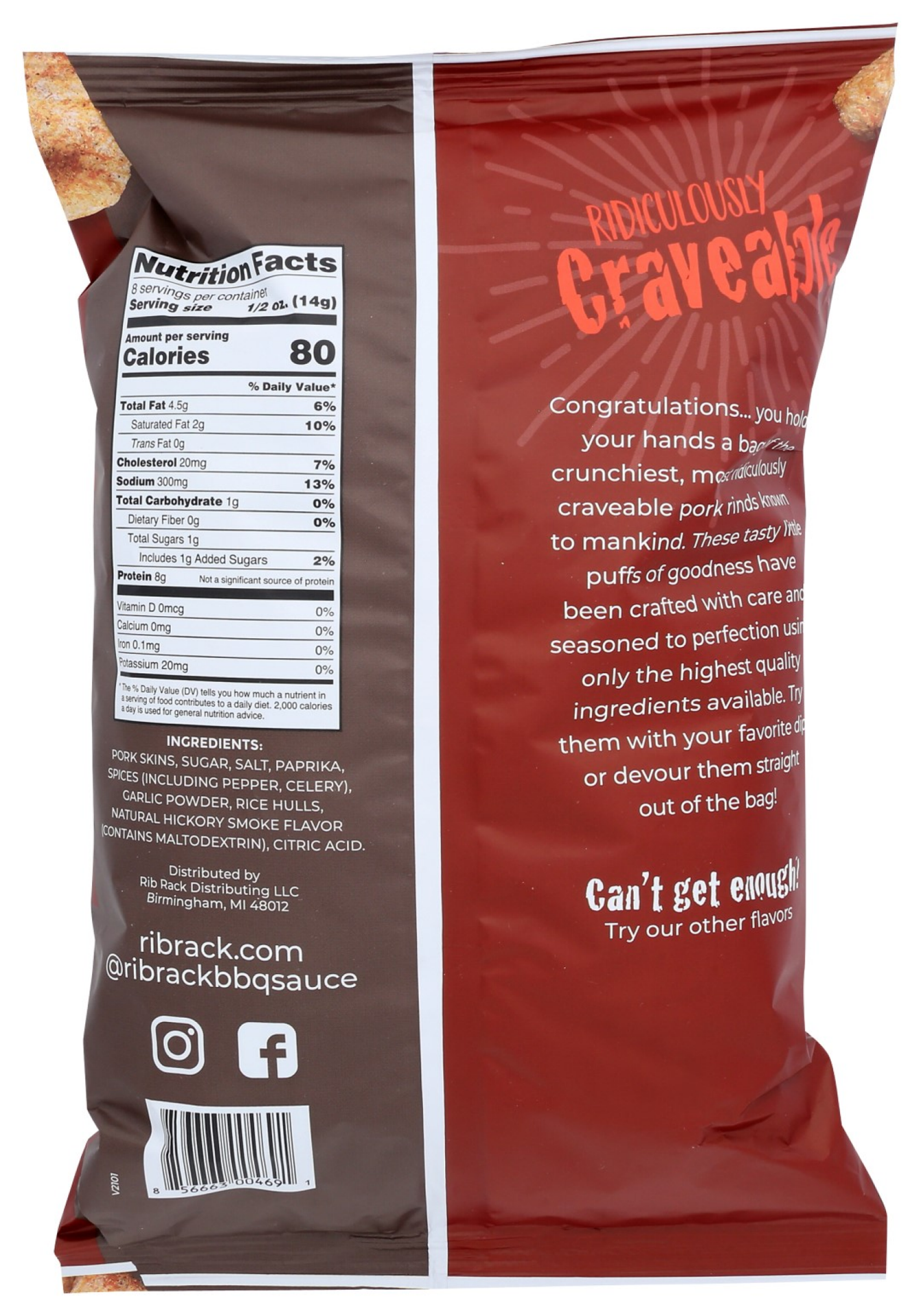 slide 2 of 2, Rib Rack Barbecue Pork Rind, 4 oz