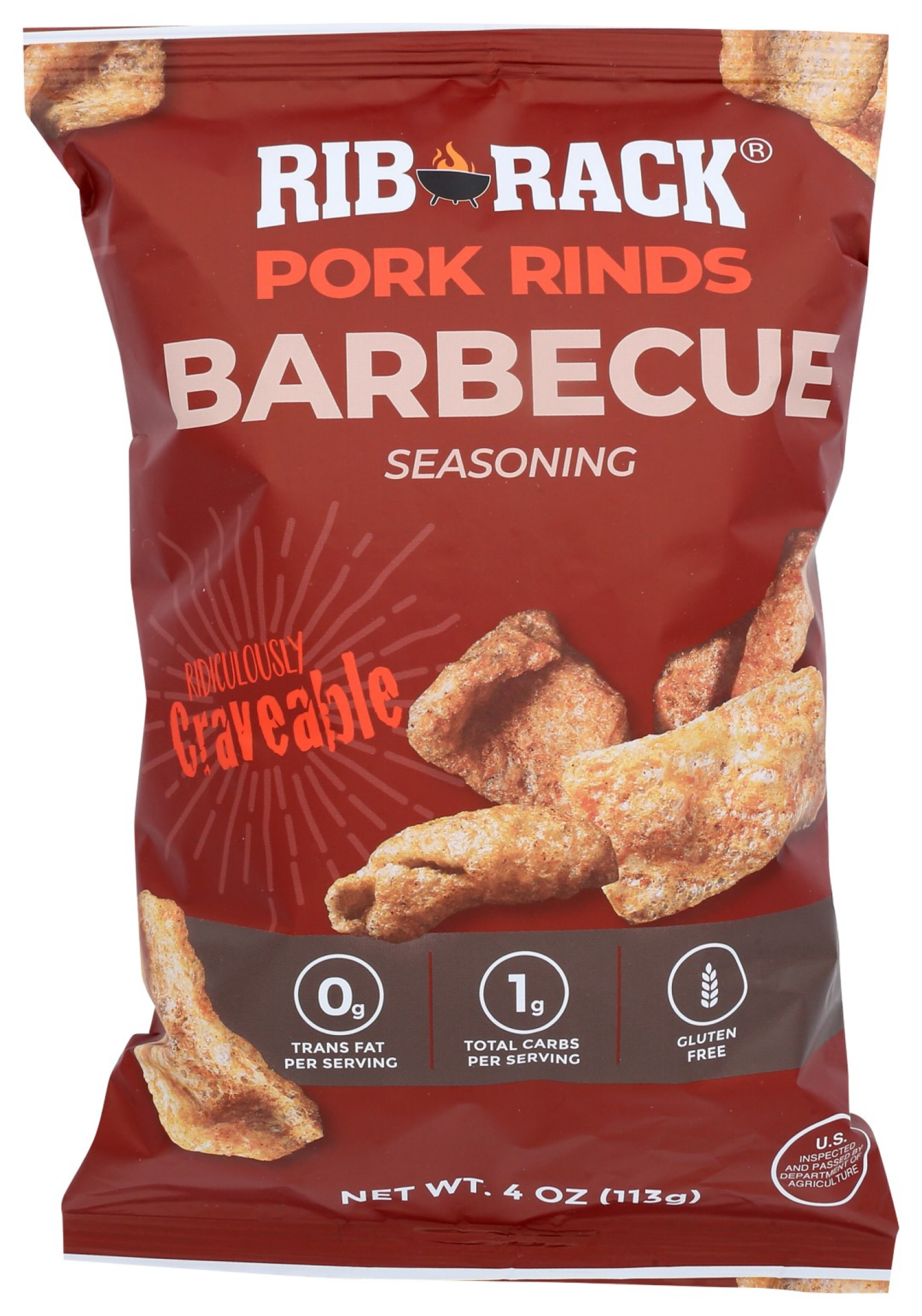 slide 1 of 2, Rib Rack Barbecue Pork Rind, 4 oz