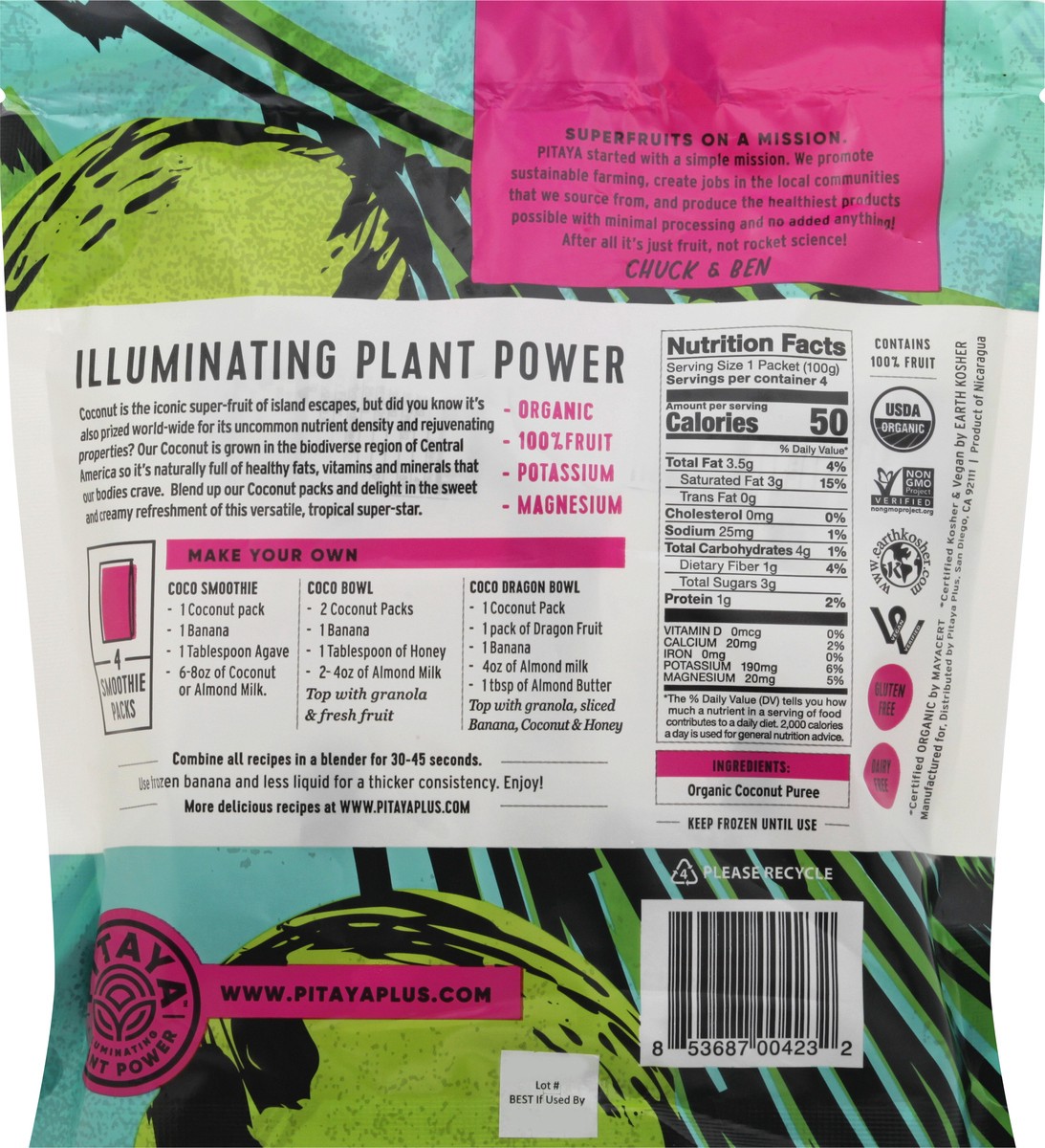 slide 5 of 13, Pitaya Foods Organic Coconut Smoothie Packs 4 - 100 g Packs, 4 ct