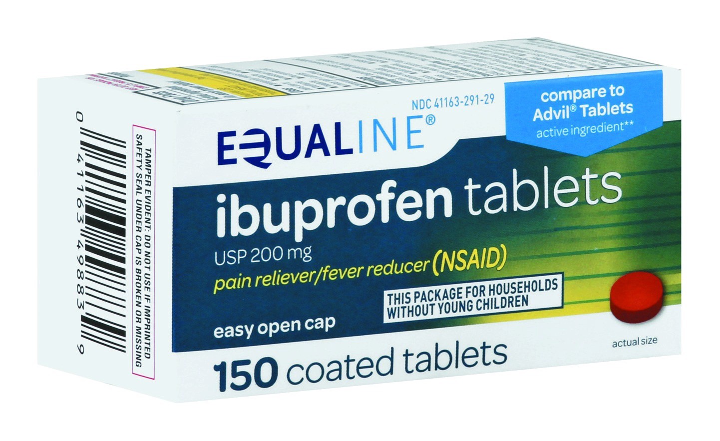 slide 1 of 1, Equaline Ibuprofen 200mg Ez Open, 150 ct