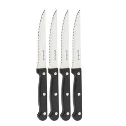 GoodCook Ready 4pc Triple Rivet Steak Knife Set: High Carbon Stainless Steel Blades, Black Handles, Hand Wash
