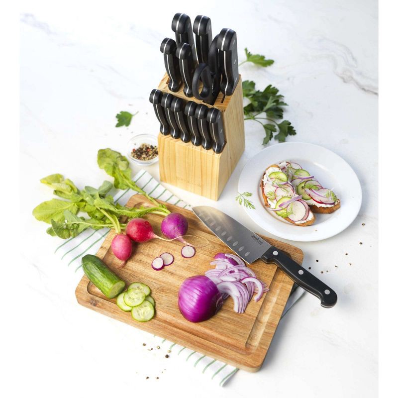 slide 5 of 7, GoodCook Ready 14pc Cutlery Block Set: High Carbon Stainless Steel Kitchen Knives & Block, Hand Wash, Black Handles, 14 ct
