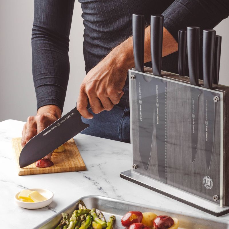 slide 2 of 6, Schmidt Bros Cutlery 9pc Jet Black Series Knife Block Set: Stainless Steel Blades & Handles, Includes Sharpener, 9 ct